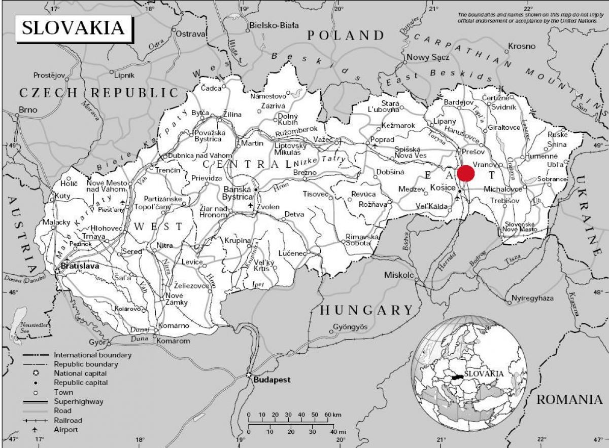mapa Eslovakia ekialdeko