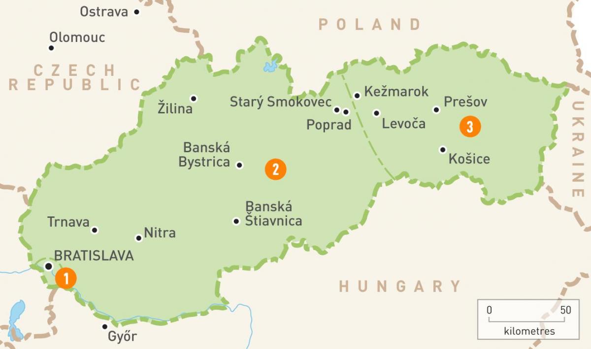 mapa Eslovakia eskualde