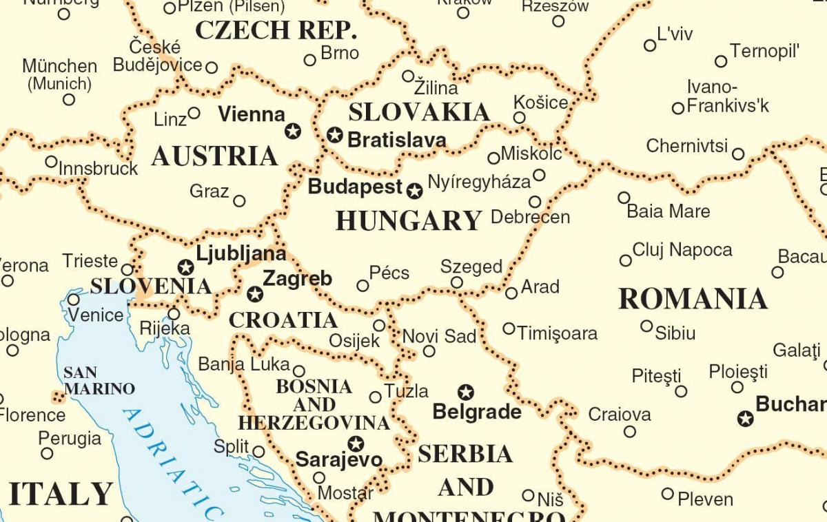 mapa Eslovakia inguruko herrialdeak