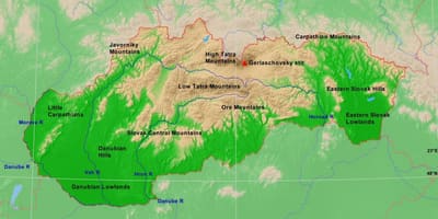 Mapa Eslovakia mendiak